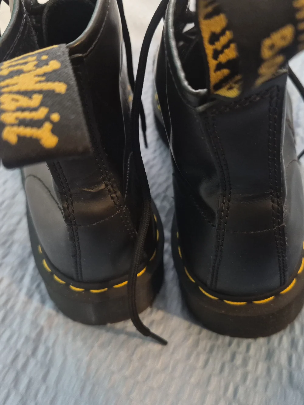 Men's Dr. Martens Black Leather Lace-Up Boots with Yellow Stitch Detail